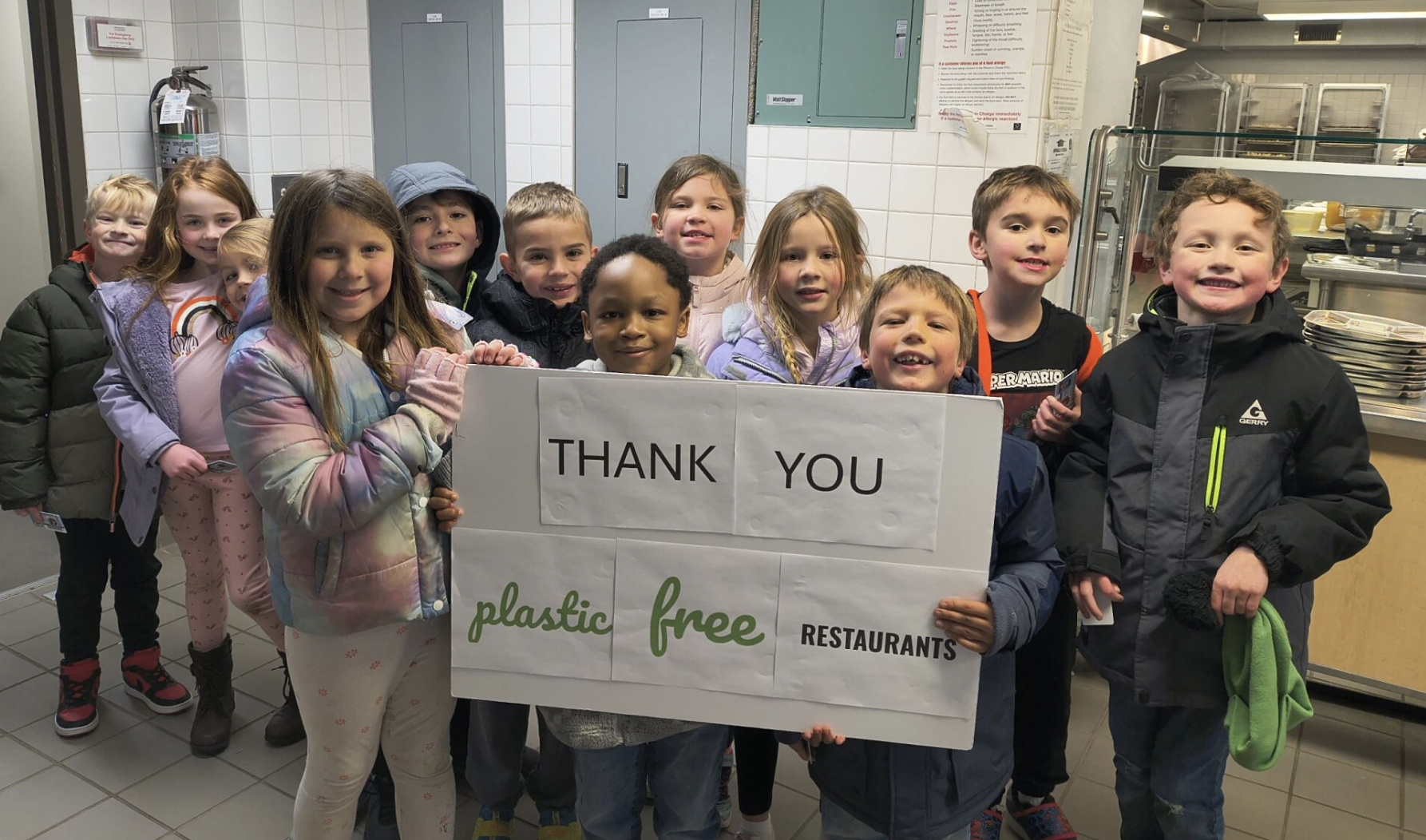 Central Elementary students thanking Plastic Free Restaurants organization